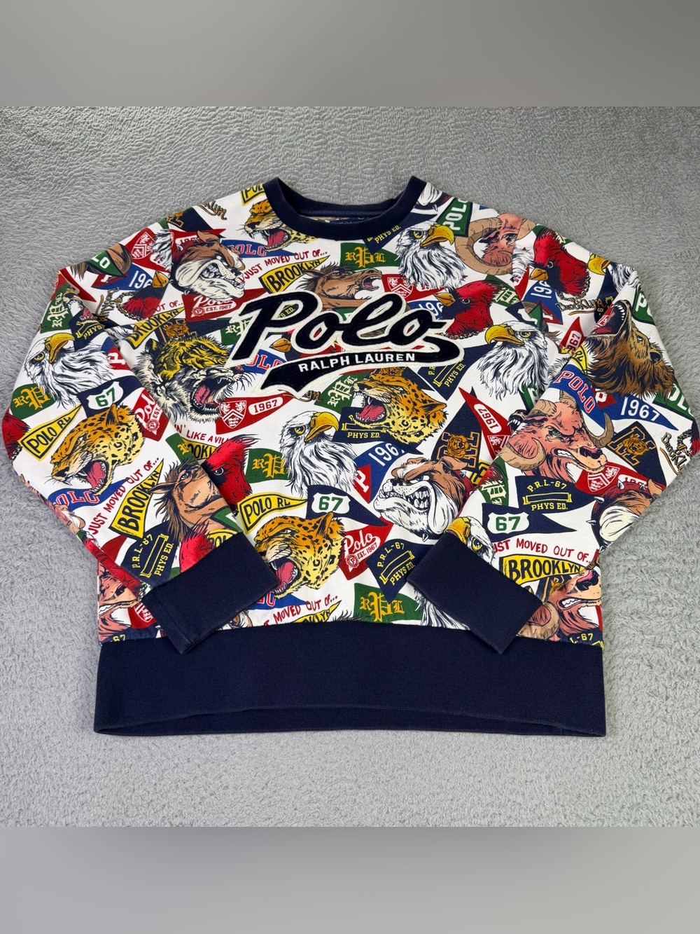 Polo Ralph Lauren Sweatshirt Mens M Varsity Collegiate Pennant Mascot Team Logo - Picture 2 of 8